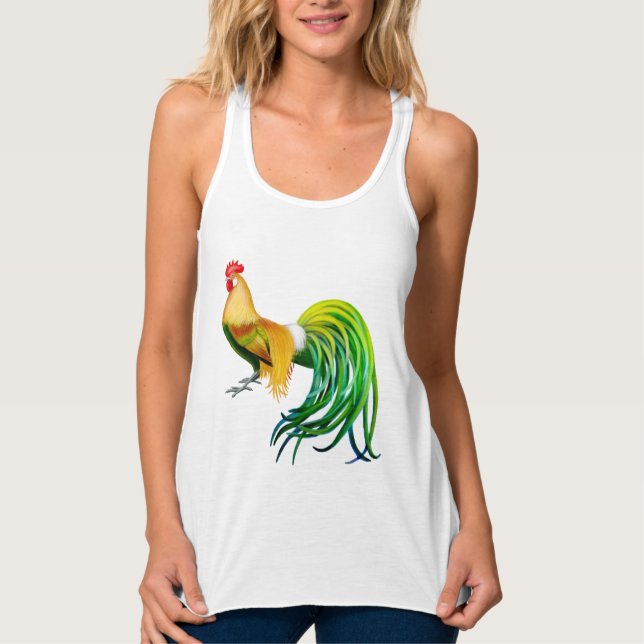 Long Tailed Phoenix Rooster Flowy Racerback Tank (Front)