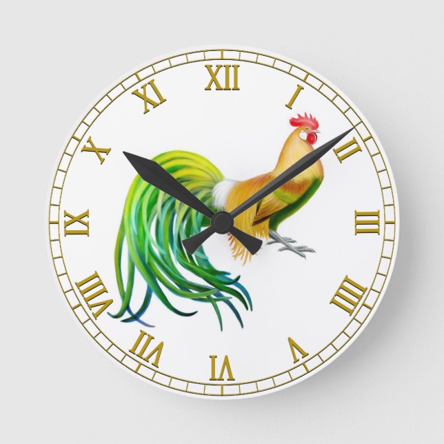 Long Tailed Phoenix Rooster Wall Clock (Front)