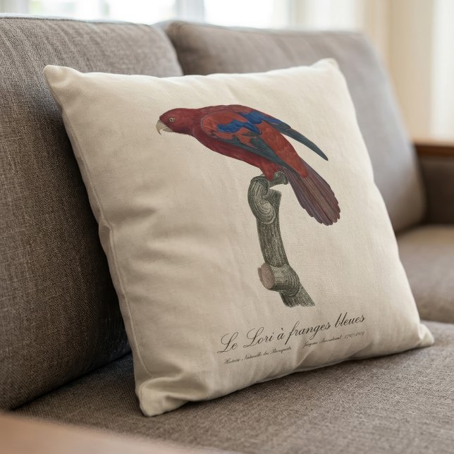 Long-Tailed Red Lory, Trichoglossus borneus Throw Pillow (Long-Tailed Red Lory, Trichoglossus borneus. Throw Pillow)