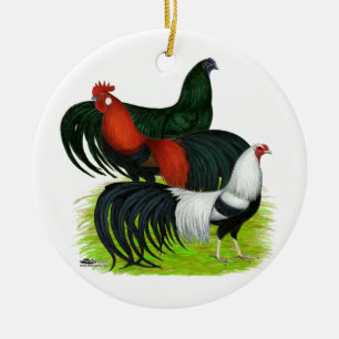 Long-tailed Rooster Trio Ceramic Ornament
