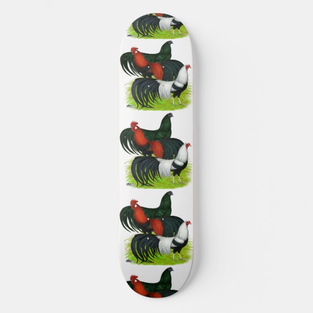 Long-tailed Rooster Trio Skateboard Deck (Front)
