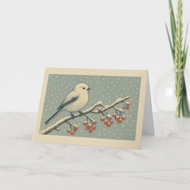 Long-tailed Tit Japanese Christmas Card (Front)