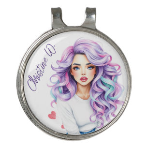 Long teal pink ombre haired rebel beauty`s custom golf hat clip