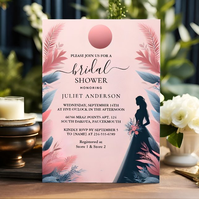 Long Tulle Regal Glam Blush Pink Bridal Shower Invitation (Creator Uploaded)