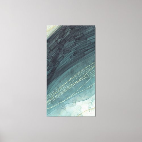 Long Vertical Abstract Ink Painting Dark Teal Gold Canvas Print