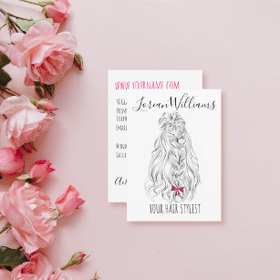 Long wavy hair with a bow  Hairstyling branding Business Card