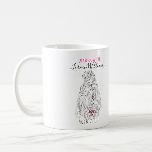 Long wavy hair with a bow  Hairstyling branding Coffee Mug