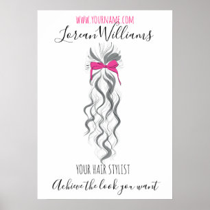 Long wavy hair with a bow Hairstyling branding Poster