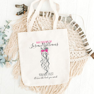 Long wavy hair with a bow Hairstyling branding Tote Bag