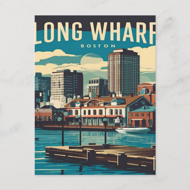 Long Wharf Boston Vintage Postcard (Front)