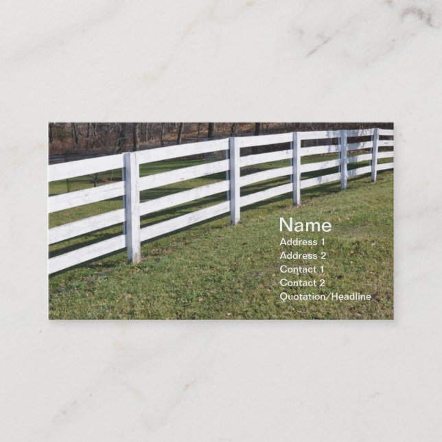 long white wooden post and rail fence business card (Front)