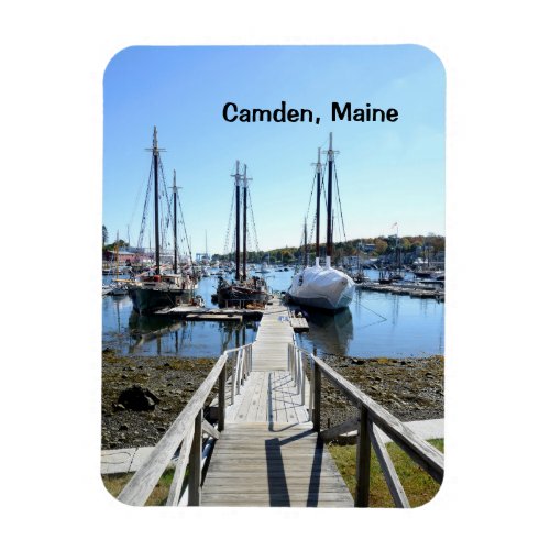 long wood dock in the harbor in Camden Maine Magnet