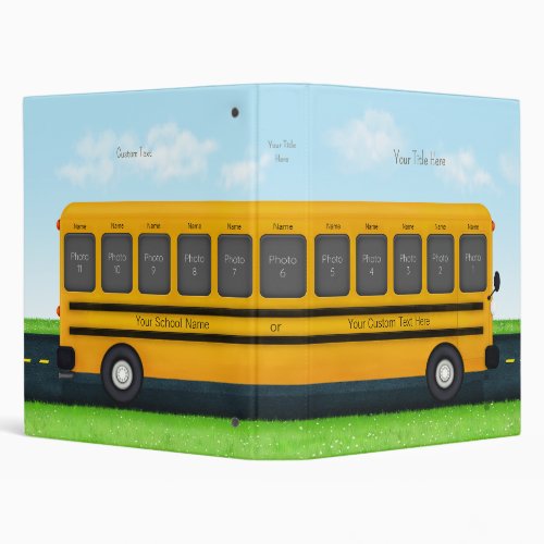 Long Yellow School Bus 11 Photo Custom 1 Inch 3 Ring Binder