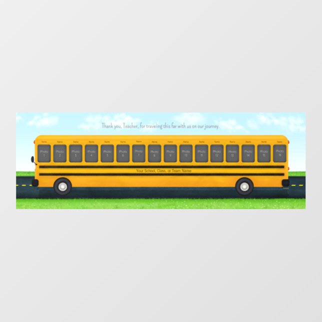 Long Yellow School Bus 16 Photo Custom Keepsake Wall Decal (Front)