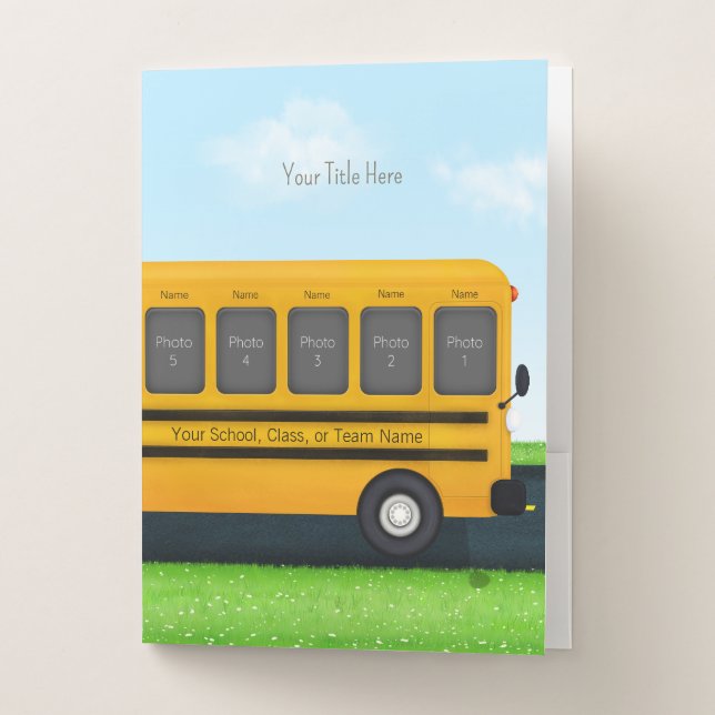Long Yellow School Bus With 10 Photos Custom Pocket Folder (Front)