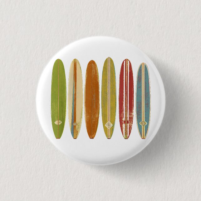 Longboard Surfboards Vintage Retro Style Surfing Button (Front)