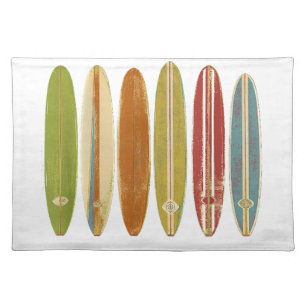 Longboard Surfboards Vintage Retro Style Surfing Cloth Placemat