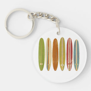 Longboard Surfboards Vintage Retro Style Surfing Keychain