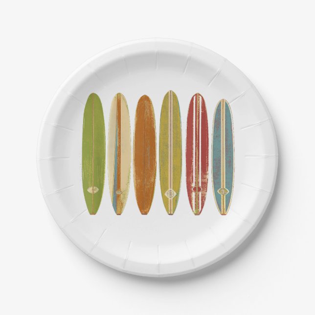 Longboard Surfboards Vintage Retro Style Surfing Paper Plates (Front)