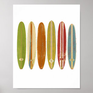 Longboard Surfboards Vintage Retro Style Surfing Poster