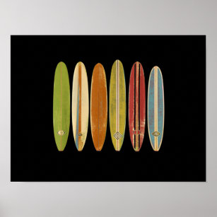 Longboard Surfboards Vintage Retro Style Surfing Poster