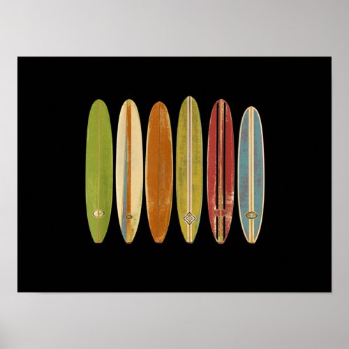 Longboard Surfboards Vintage Retro Style Surfing Poster