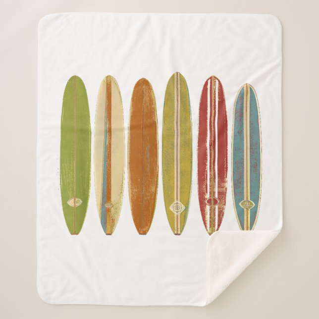 Longboard Surfboards Vintage Retro Style Surfing Sherpa Blanket (Front)