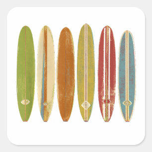 Longboard Surfboards Vintage Retro Style Surfing Square Sticker
