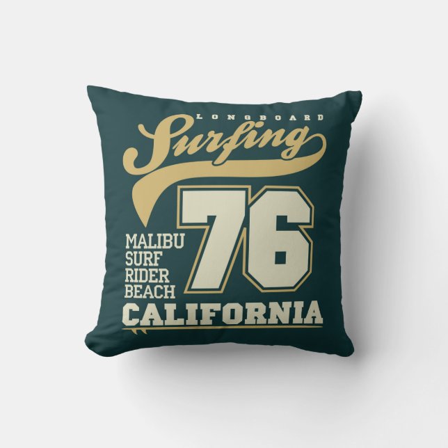 Longboard Surfing | California 76 Throw Pillow (Front)