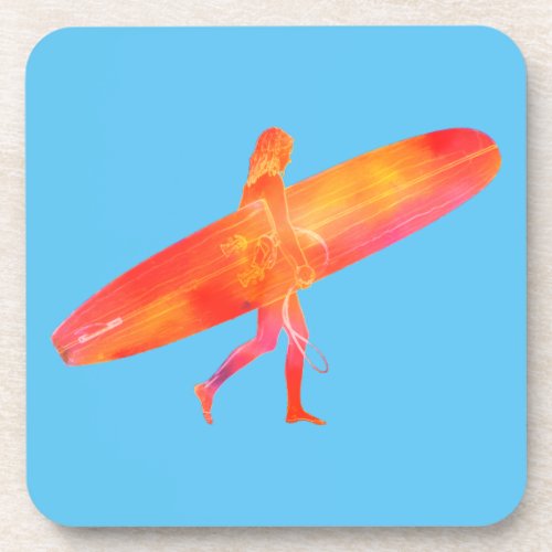 Longboarding Surf Girl     Beverage Coaster