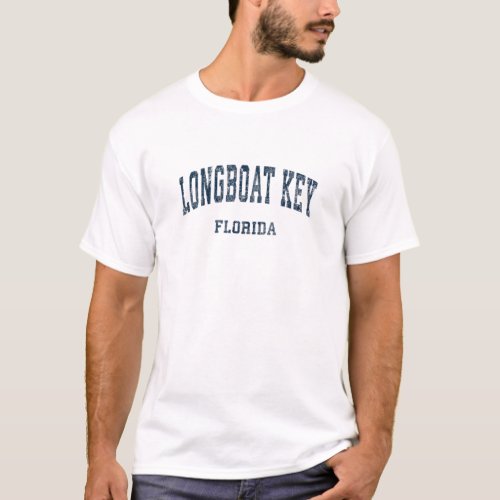 Longboat Key Florida FL Vintage Varsity Sports Nav T_Shirt