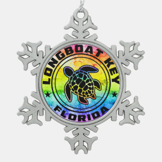 Longboat Key Florida Sea Turtle Snowflake Pewter Christmas Ornament