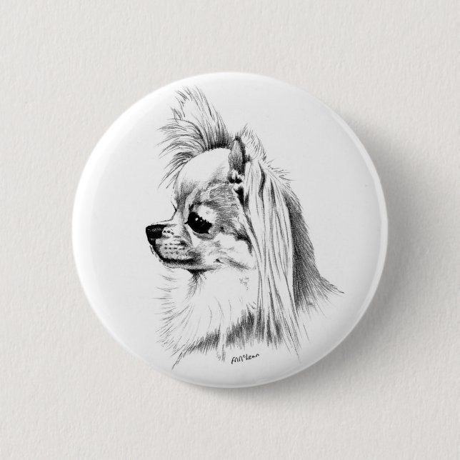 Longcoat chihuahua pinback button (Front)