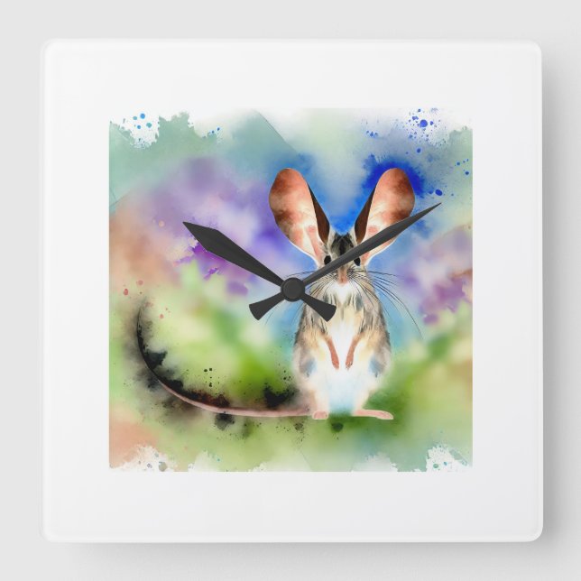 Longeared Jerboa 200824AREF110 - Watercolor Square Wall Clock (Front)