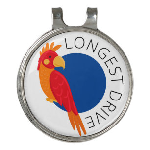 "LONGEST DRIVE" Red Parrot Golf Ball Marker Hat Clip