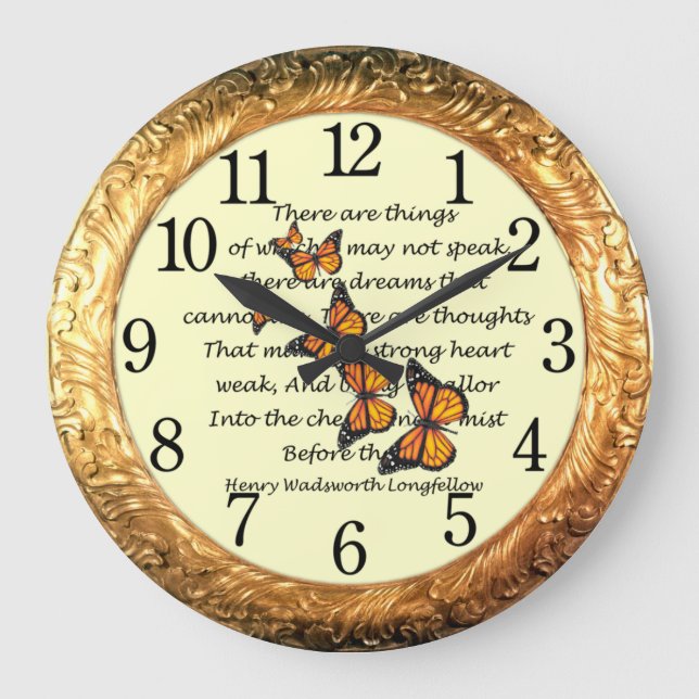 Longfellow ~ Monarch Butterflies ~ Golden Ring ~ Large Clock (Front)