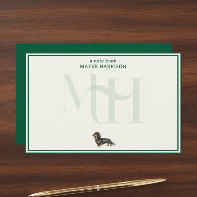 Longhair Dachshund Note Monogram Card Set (Gift custom stationery to the dog lover in your life! )