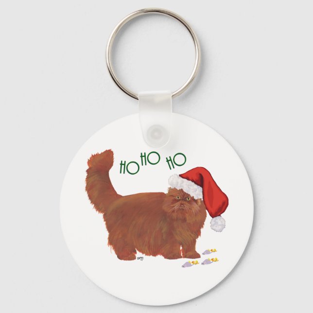 Longhair Red Persian Cat Santa's Helper Keychain (Front)
