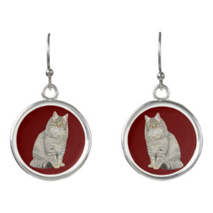 Longhair Tabby Cat Earrings