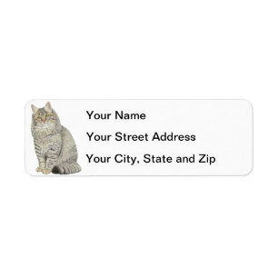 Longhair Tabby Cat Label