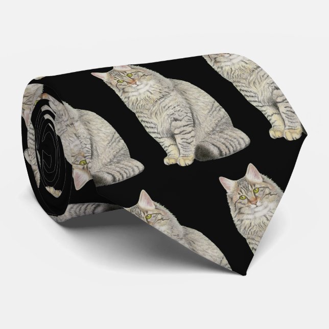 Longhair Tabby Cat Neck Tie (Rolled)