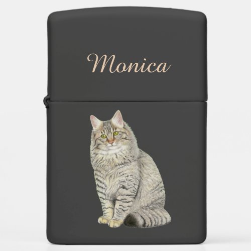 Longhair Tabby Cat Zippo Lighter