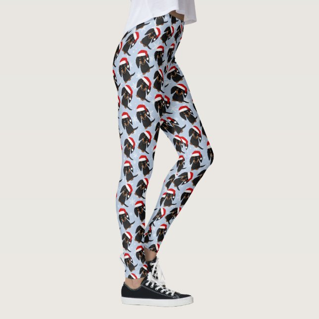 Longhaired Black and Tan Dachshund Santa Christmas Leggings (Right)
