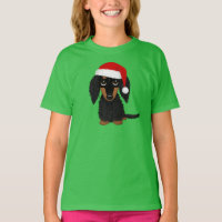 Longhaired Black and Tan Dachshund Santa Christmas