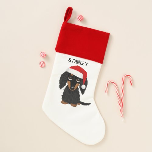Longhaired Black and Tan Dachshund Santa Custom Christmas Stocking