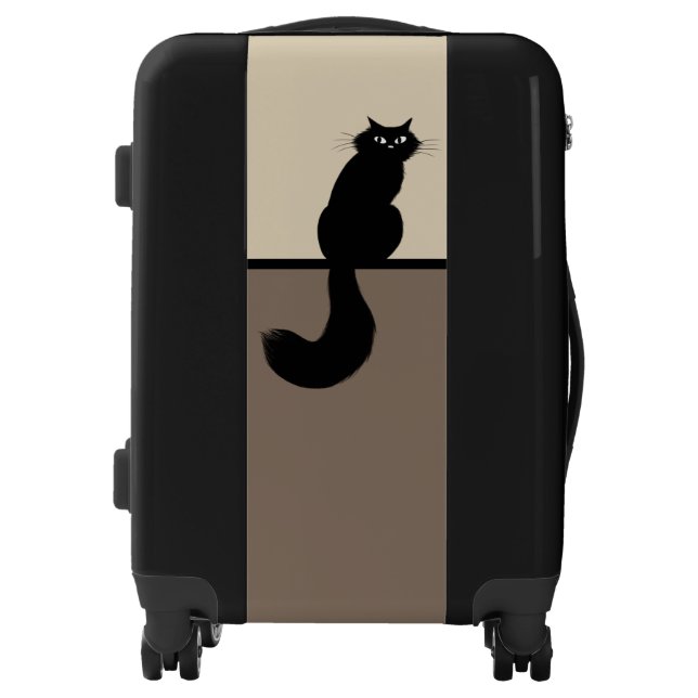 Longhaired Black Kitty Cat Looking Over Shoulder Luggage (Front)