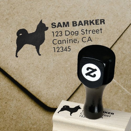 Longhaired Chihuahua Dog Silhouette Return Address Rubber Stamp