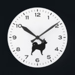 Longhaired Chihuahua Dog Silhouette Round Clock<br><div class="desc">A fun wall clock for the home or office. Makes an original gift for longhaired Chihuahua lovers. Check out Jenn’s Doodle World for even more decorative clocks and dog breed themed home decor.</div>