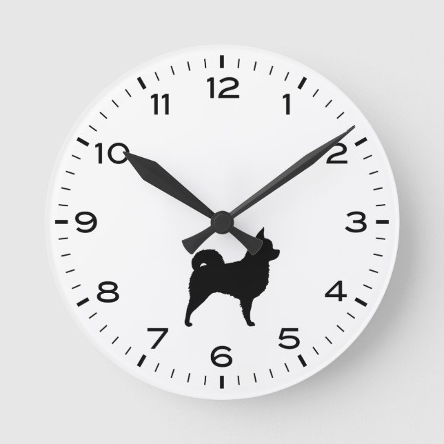 Longhaired Chihuahua Dog Silhouette Round Clock (Front)