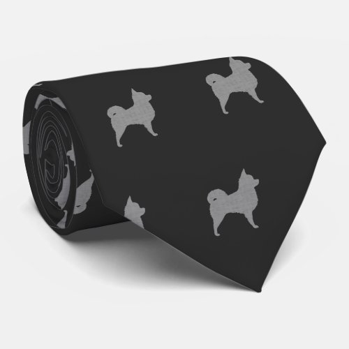 Longhaired Chihuahua Dogs Pattern Grey Neck Tie